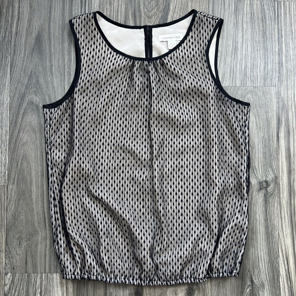 Coldwater Creek Black Lace Lined Sleeveless Round Neckline Blouse Size Medium